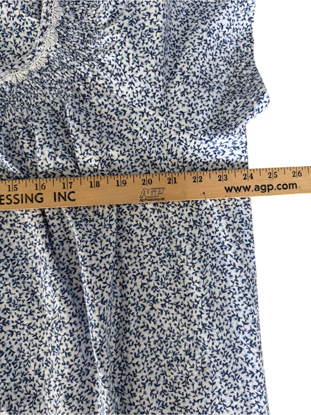 Blue Floral Cotton Cottagecore Lounge Dress Nightgown Plus Size 3X Pockets - Picture 4 of 6